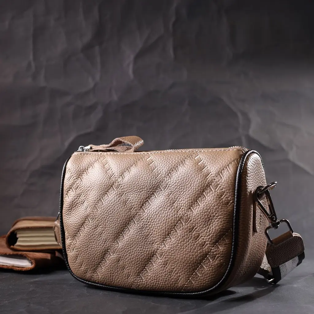 Напівкругла сумка крос-боді для жінок з натуральної шкіри Vintage 22392 бежева - фото 7