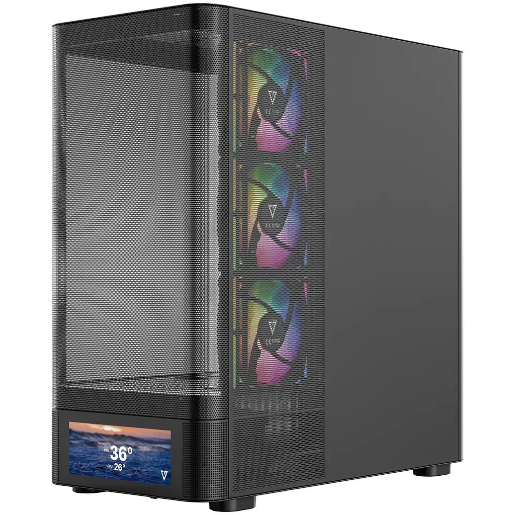 Корпус ModeCom VOLCANO AQ500 ARGB MIDI FRONT LCD 6,2” 4x120mm fans BLACK без БЖ ATX - фото 3