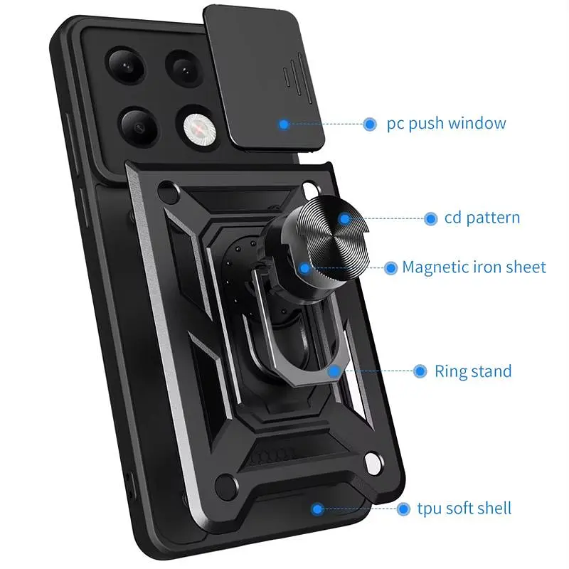 Чохол Ummi Camshield Serge Ring для Xiaomi Redmi Note 13 Pro 4G / 14s / Poco M6 Pro 4G Чорний / Black - фото 2