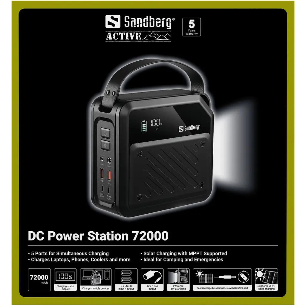 Універсальна мобільна батарея Sandberg 72000mAh 268W, DC9,6-12,6v, 2xUSB-A, 2xUSB-C 100w In/Out, LMFP, фонарик 6Вт - фото 6