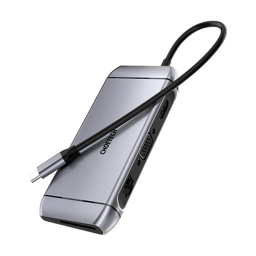 USB-C хаб 9-в-1 Choetech M15 HDMI 4K\30Hz, VGA, 3 USB3.0, RJ45, USB-C PD, SD-card, TF-card (43-00153) - фото 2