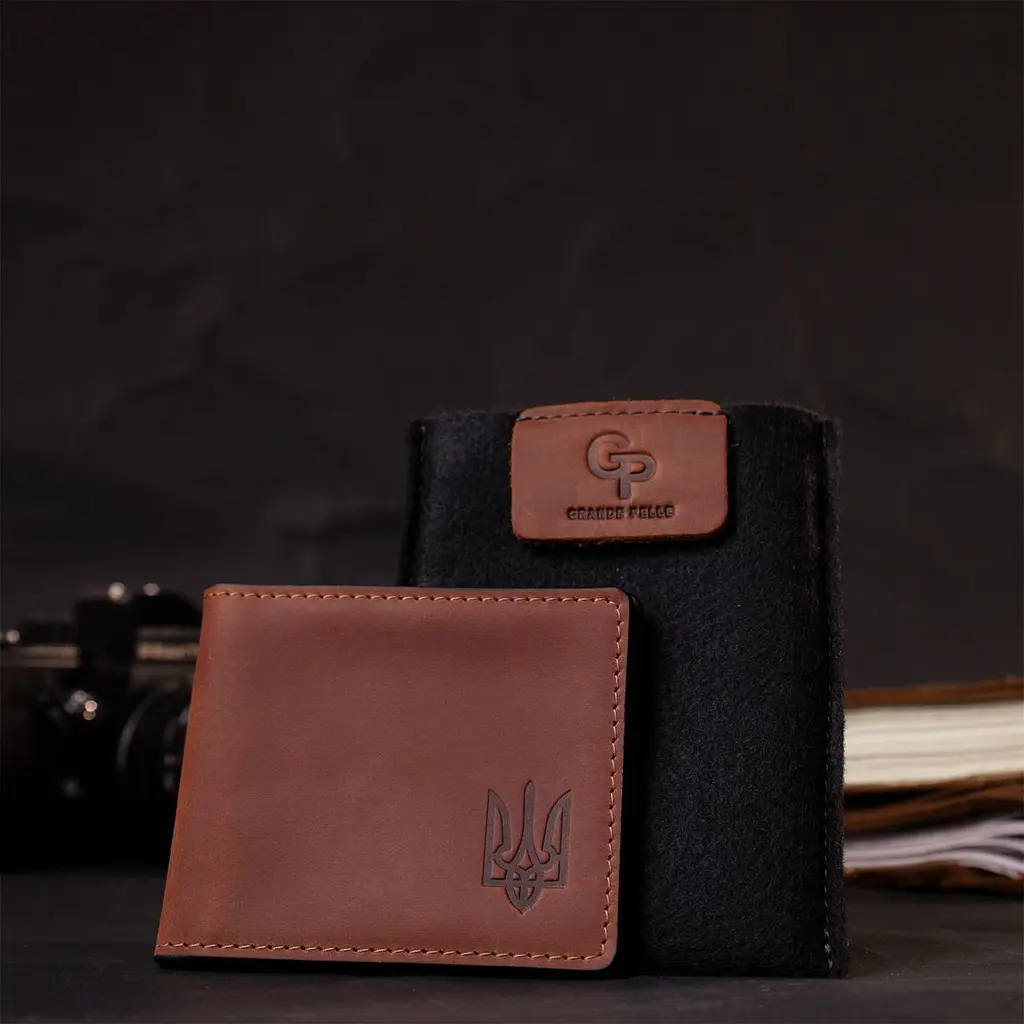 Шкіряна обкладинка на посвідчення учасника бойових дій Grande Pelle 11663 коричневий - фото 10