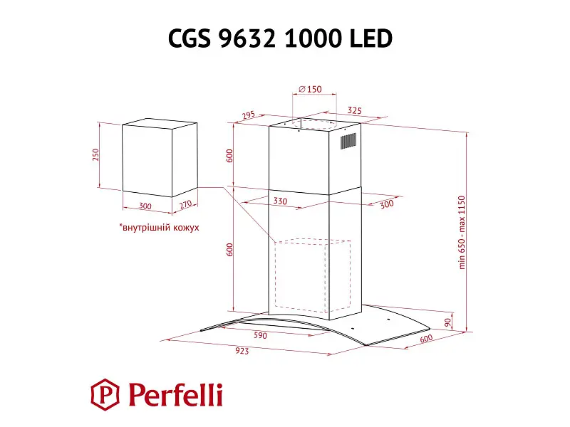 Витяжка Perfelli CGS 9632 I 1000 LED - фото 12