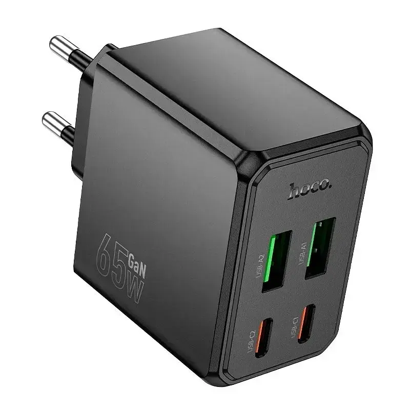 Зарядний пристрій блок на 4 виходи (порта USB) Hoco CS19A 2*USB-C + 2*USB 65W чорний - фото 3