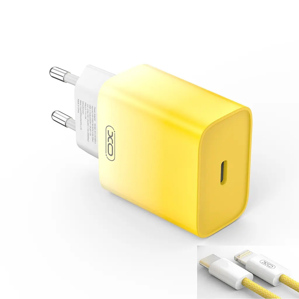 Зарядний пристрій XO CE18 30W набір із кабелем Type-C Lightning жовтий - фото 2