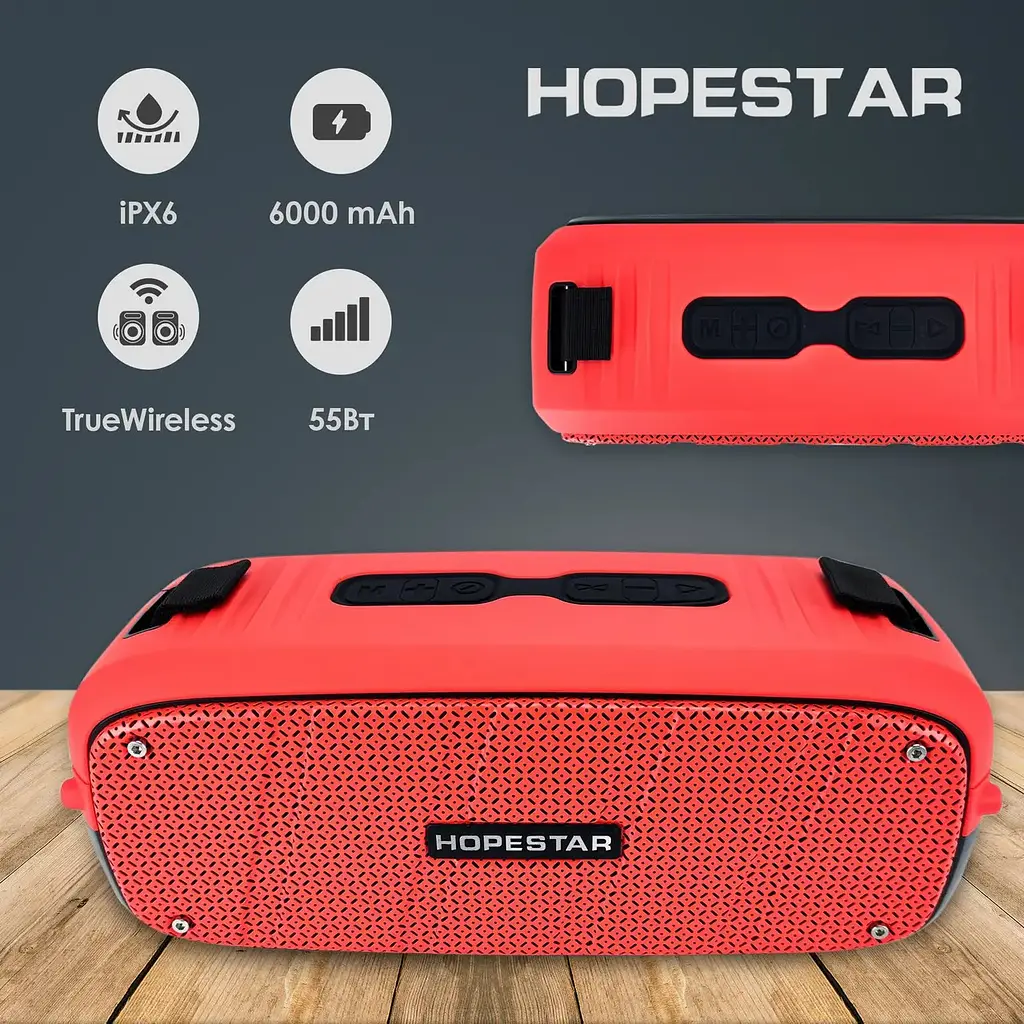Rолонка Bluetooth Hopestar A20 55W бездротова акустика портативна червона - фото 9