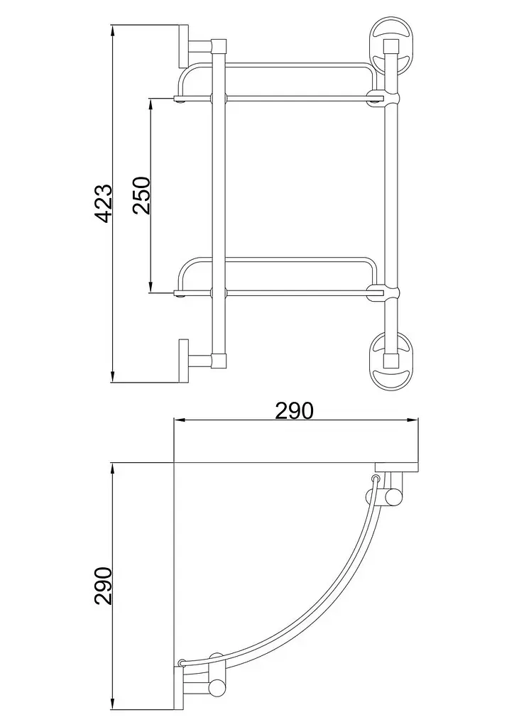 Полиця скляна подвійна кутова 250x250 Frap F1907-2 1/10, Хром - фото 2