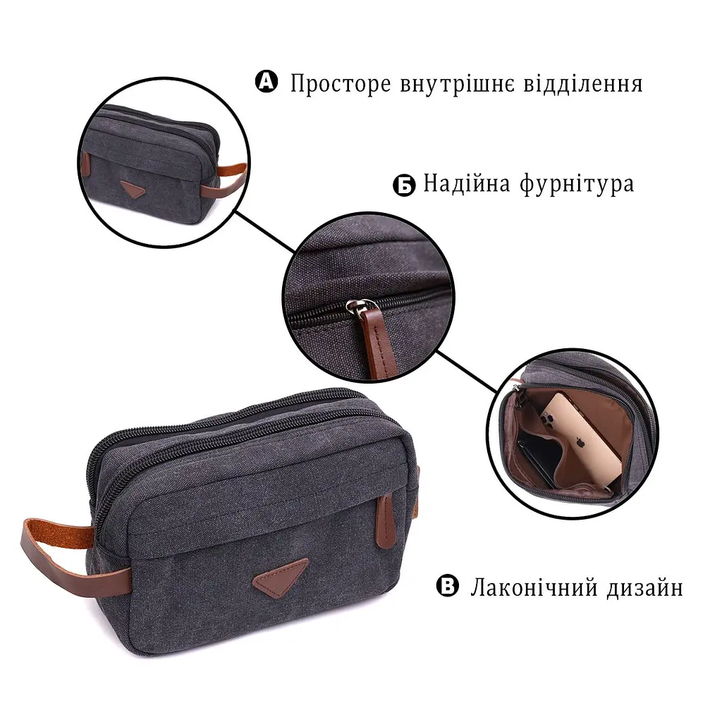 Стильная барсетка для мужчин на два отделения из качественного текстиля Vintage 22233 черный - фото 8