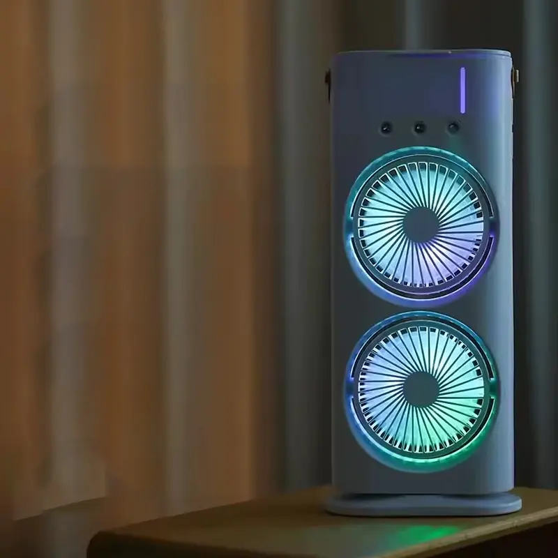 Настільний вентилятор F12 Spray Dual-Fan 2in1 з водяним охолодженням 1800mAh White - фото 3