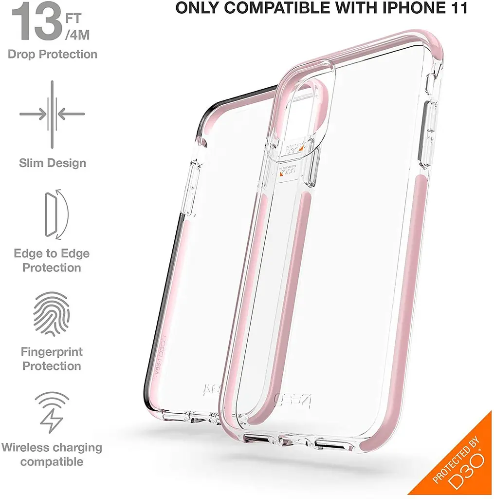 Протиударний прозорий чохол GEAR4 Piccadilly D3O з антимікробним покриттям для iPhone 11 Pro Max (6.5") Pink + Transparent - фото 6