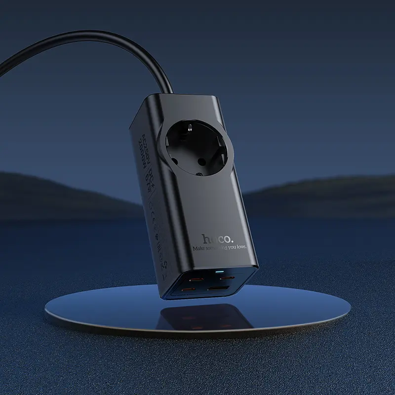 Мережевий подовжувач HOCO NS9 Wisdom 1-position (PD67W/3C1A) desktop socket (EU/GER) Black (6942007638494) - фото 9