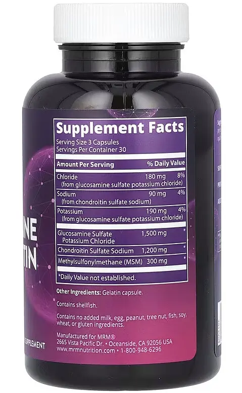 Глюкозамін та хондроїтин з МСМ 90 капсул MRM Nutrition - фото 2