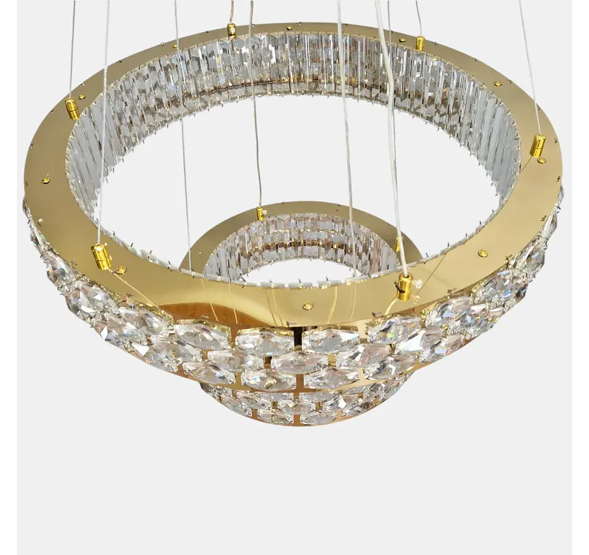 Світлодіодна підвісна кришталева люстра Artlight 3042-60+40GD з двома кільцями, 135W - фото 3