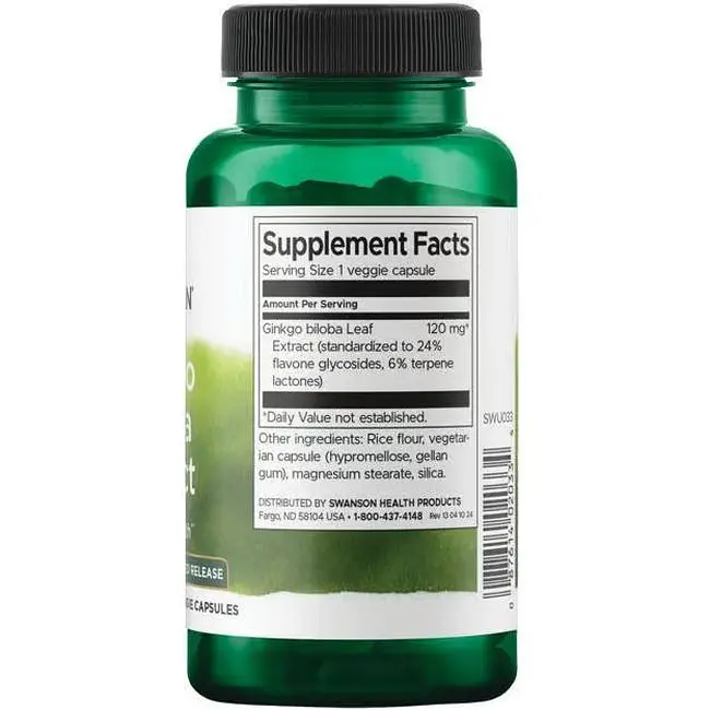 Екстракт гінкго білоба для мозкової діяльності Swanson Ginkgo Biloba Extract 120 мг 100 вегетаріанських капсул (100-87-5868429-20) - фото 2