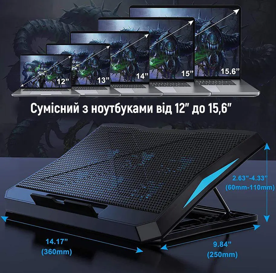 Охолоджувальна підставка для ноутбука 15.6 дюйма ColorWay Cooling Laptop CL-Q3 6xfans - фото 10
