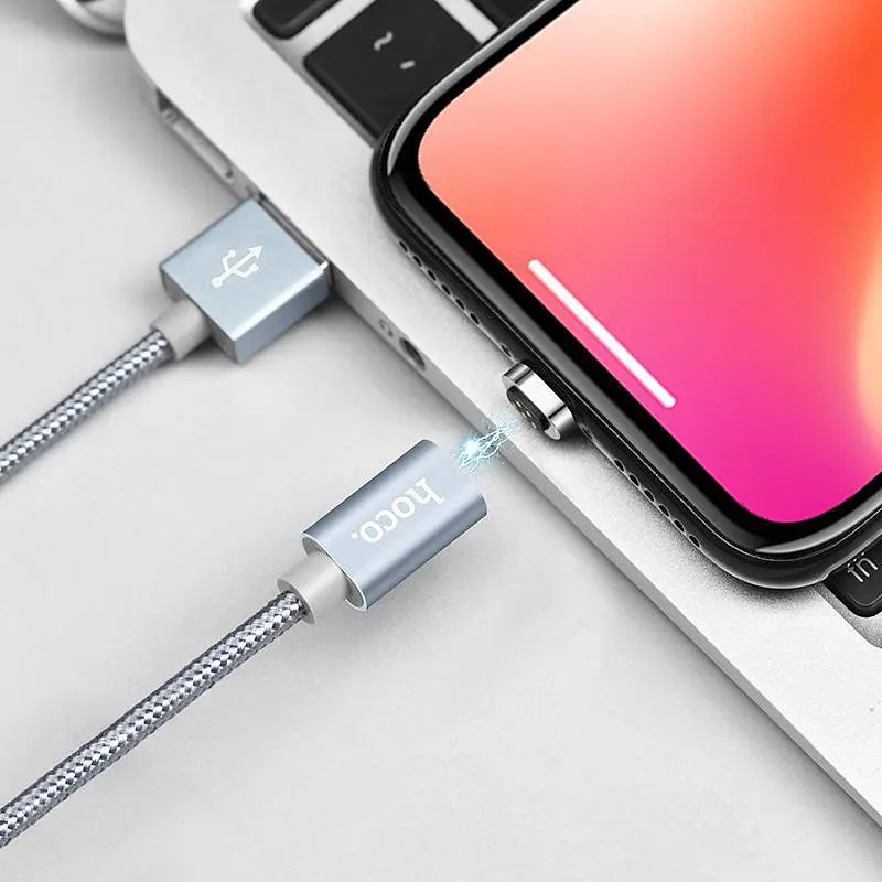 USB Cable Hoco U40A Magnetic Adsorption Lightning Grey 1.2m - фото 3