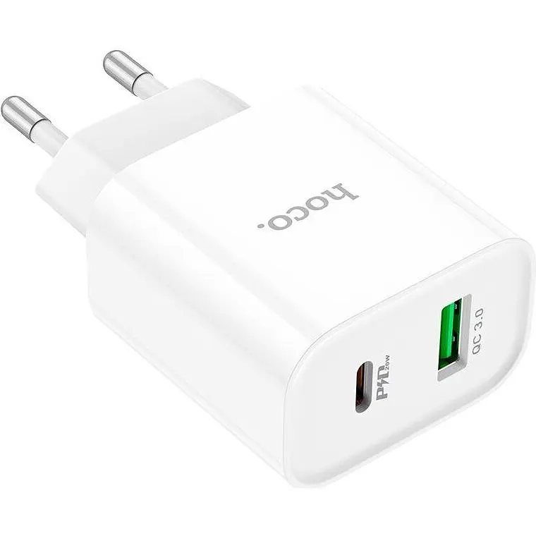 Мережевий зарядний пристрій Hoco C80A Plus USB-A/USB-C 20W White (779885) [124885] - фото 2