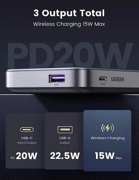 Магнітна батарея Ugreen PB206 Magnetic Magsafe Powerbank 10 000mAh 20W USB-C зі складною підставкою - фото 5