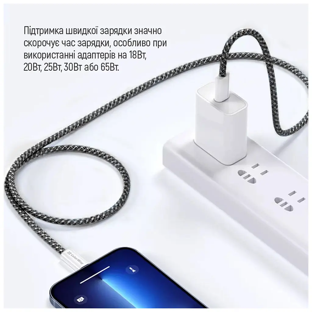 Дата кабель USB-C to USB-C 2.0m (braided cotton) (PD Fast Charging 60W) 3.0А black ColorWay (CW-CBPDCC068-BK) - фото 12