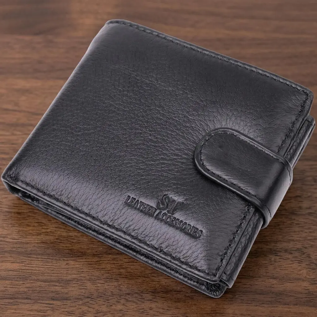 Якісний горизонтальний гаманець із натуральної шкіри ST Leather 22455 чорний - фото 11