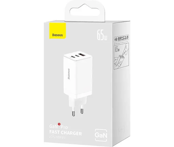 Зарядное устройство 65 W 3 порта Baseus Gan 5 Pro CCGP120202 блок питания белый - фото 5