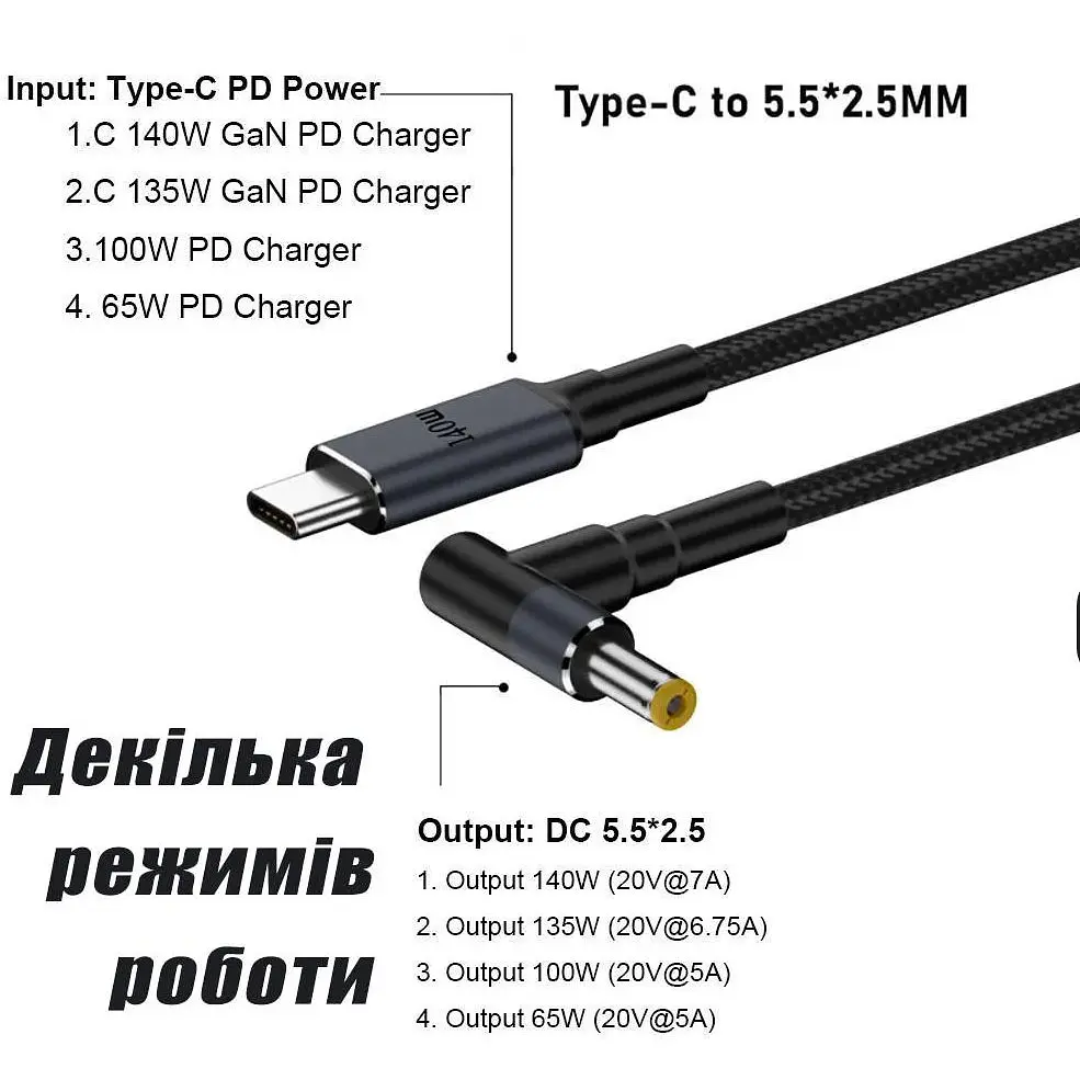 Кабель для зарядки ноутбука USB type C DC с набором переходников 65W 100W 140W Max - фото 6