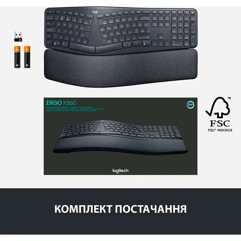 Клавіатура Logitech ERGO K860 Bluetooth/Wireless UA Black (920-010108) [122631] - фото 6