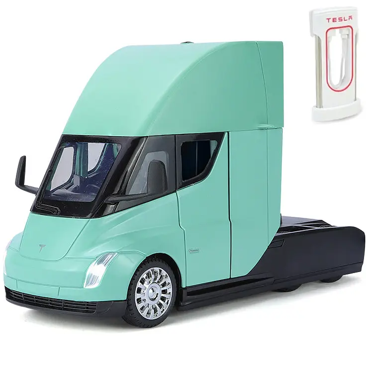 Колекційна металева модель вантажівки Автопром Tesla Semi Truck із зарядною станцією, інерцією, світлом та звуком 1:24 - фото 2