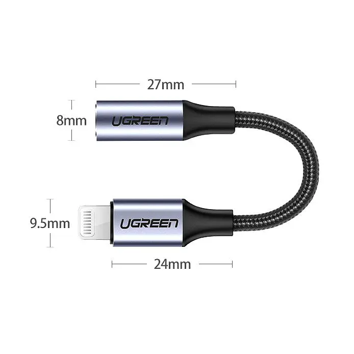 Перехідник Ugreen Lightning 3.5 mm 10 cm Headphone Jack Adapter Model US211 Сірий - фото 3