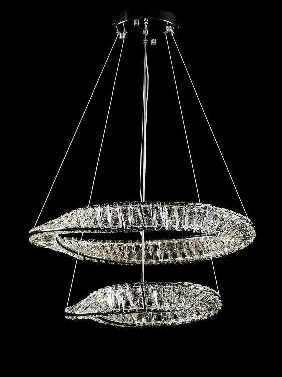 Двоярусна хромована світлодіодна люстра Splendid Ray LD8812/600+400B/2B LED (CH) з кришталевими кільцями 60/40 см - фото 2