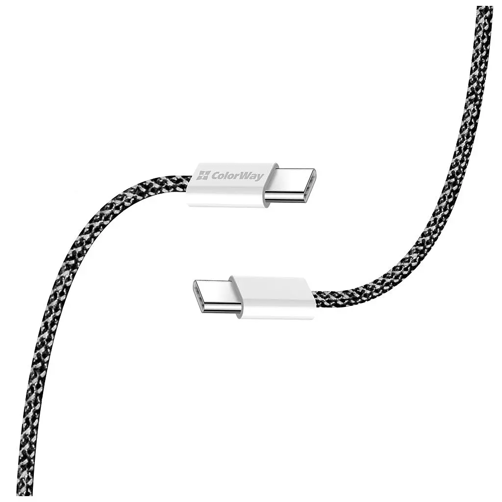 Дата кабель USB-C to USB-C 2.0m (braided cotton) (PD Fast Charging 60W) 3.0А black ColorWay (CW-CBPDCC068-BK) - фото 4