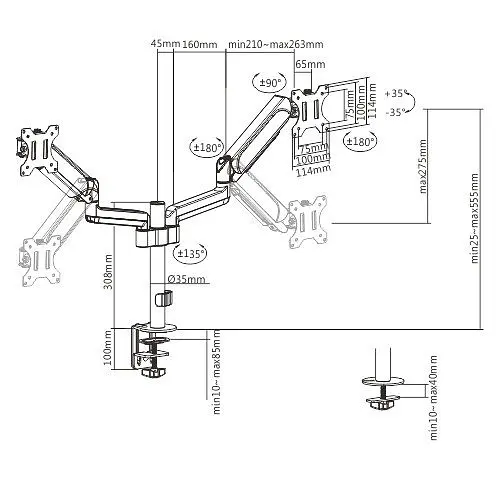 Кронштейн для 2 ЖК мониторов Gembird MADA2P01 17-32 дюйма - фото 2