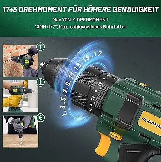 Шуруповерт Aleapow TP1820 бесщеточный аккумуляторный ударный быстрозажимной патрон кейс 18 В - фото 3