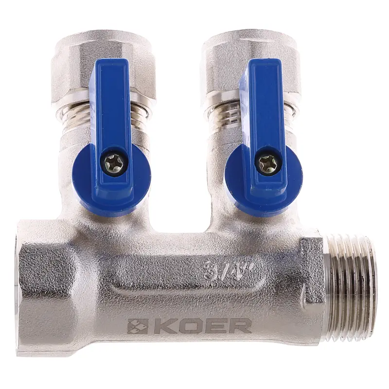 Колектор з кульовими кранами і фітингом Koer KR.1125-2 3/4"x2 ways KR2835 - фото 2