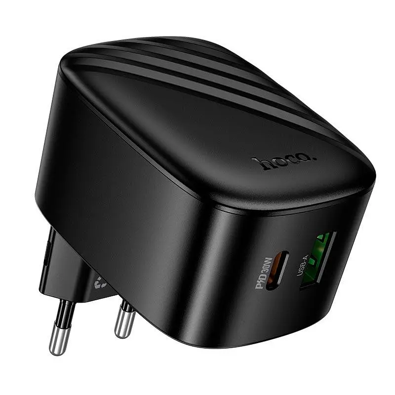 Адаптер мережевий HOCO folding charger CS102A|1USB/1Type-C, 30W/3A, PD/QC| - фото 2