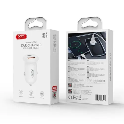 Автомобільне зарядне пристрій XO CC69 Mini Smart A+C 30W Car Charger Білий - фото 2
