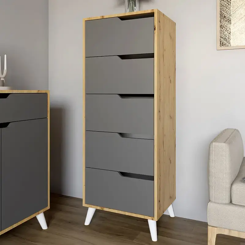 Комплект меблів для вітальні М-ЗОН Борн Дуб Артизан/Антрацит 5 предметів з білими ніжками (MZN-031065) - фото 3