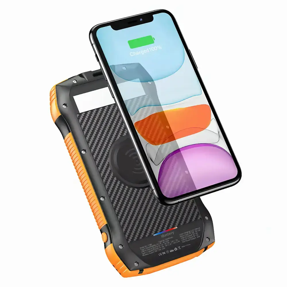 Універсальна зарядна батарея iBattery F33W 33500 mAh + сонячна панель + ліхтарик (Чорно-жовтогарячий) - фото 2