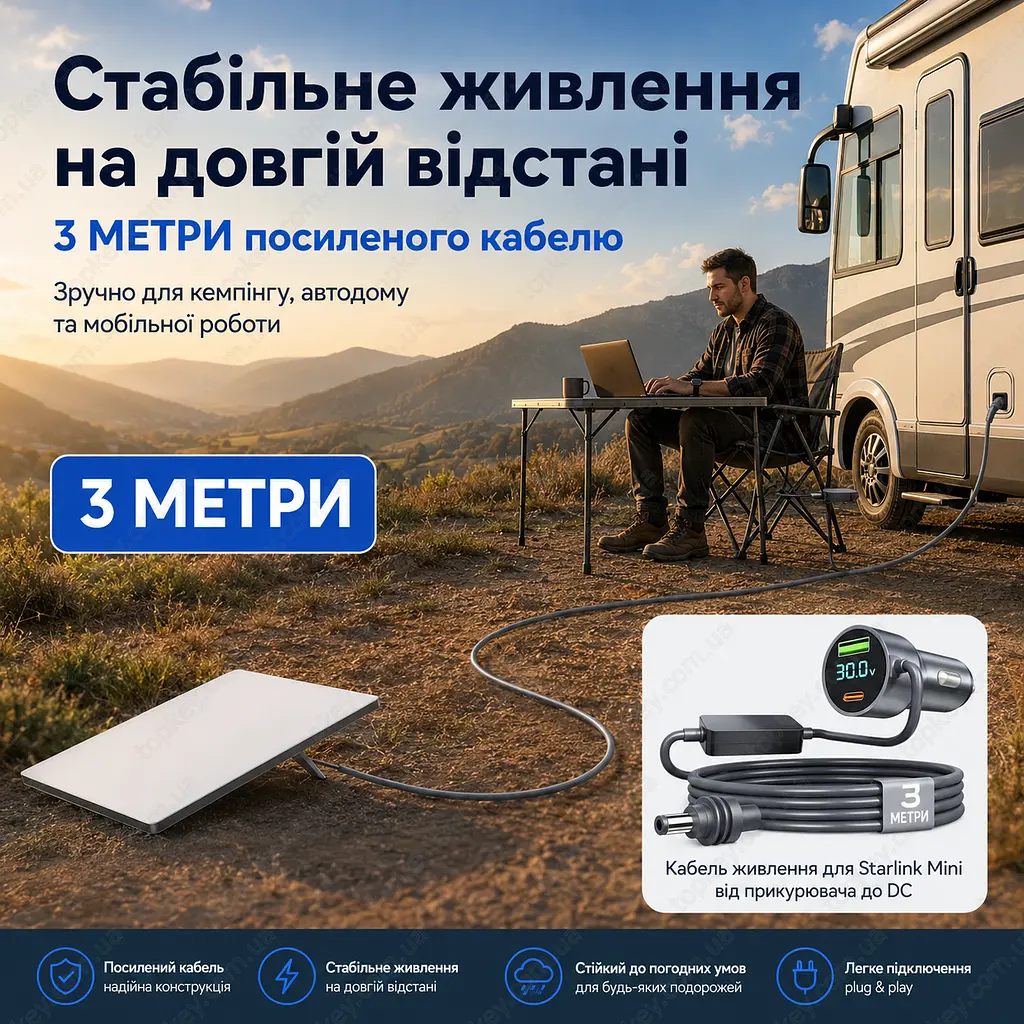 Кабель живлення Starlink Mini 3 м 30V 2A від прикурювача з бустером напруги 12V/24V USB-C USB-A для Starlink Gen3 - фото 5