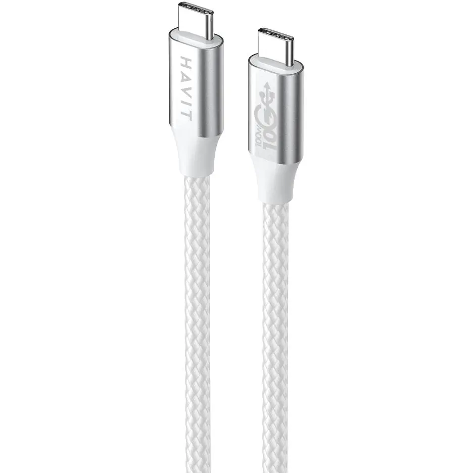 Кабель Havit HV-CB6290 PD100W 5A USB-C to USB-C 1 м белый (HV-CB6290) - фото 3