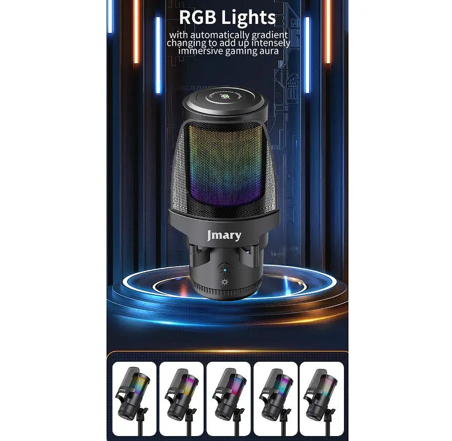 Професійний студійний конденсаторний мікрофон Jmary MCPW13 USB RGB Black - фото 9