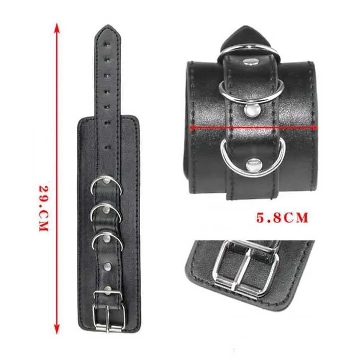 Элегантные кожаные наручники BDSM очарование и контроль One size Черный K000315 - фото 4