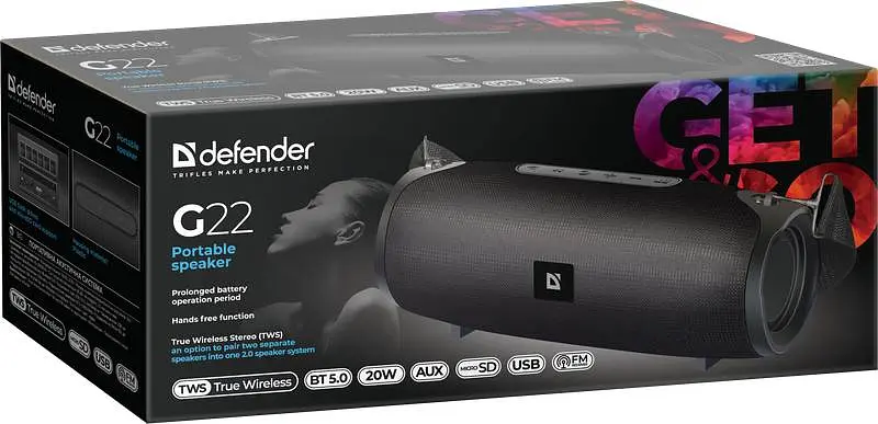 Акустична система 1.0 Defender G22 20W, BT/FM/TF/USB/AUX/TWS - фото 5