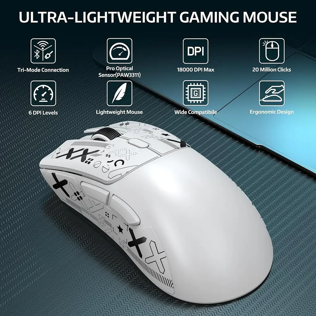 Бездротова мишка ATTACK SHARK R1 White (PAW3311, 18000 DPI, 65 годин на одному заряді) - фото 3