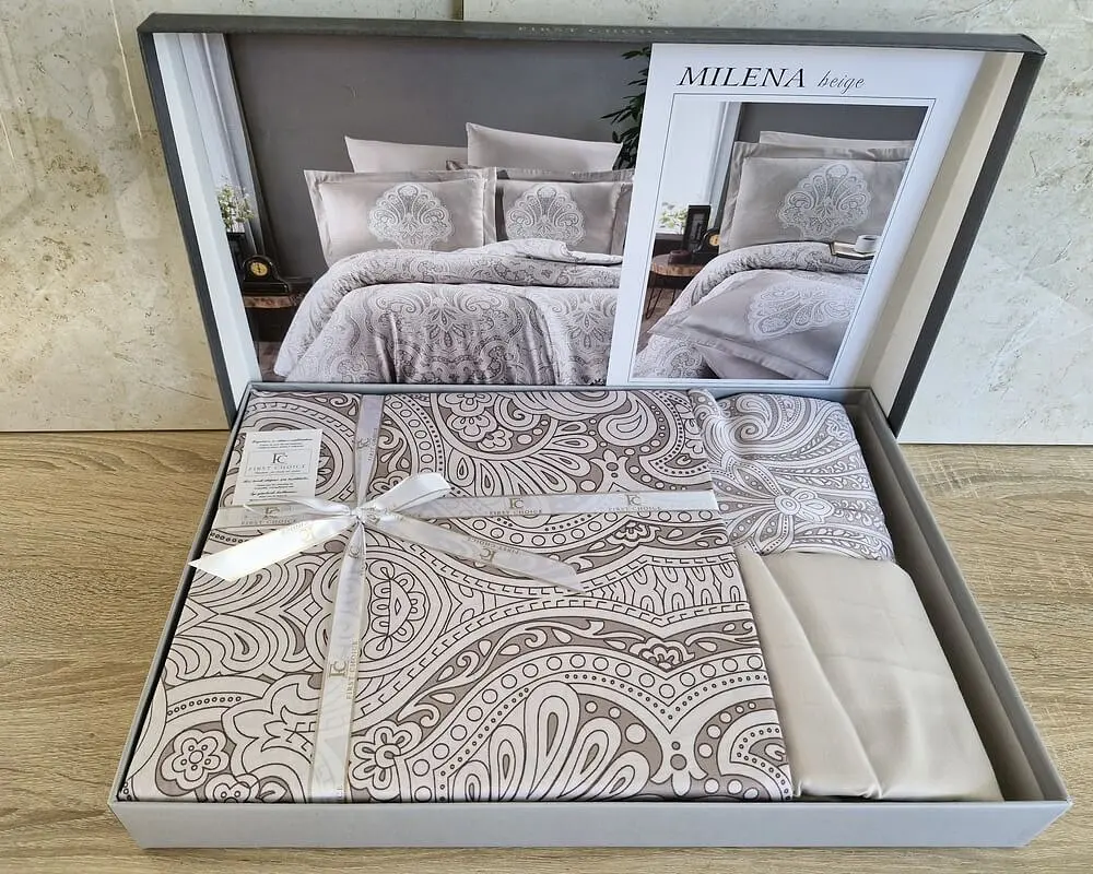 Турецька постільна білизна First Choice Cotton Satin Milena Beige євро - фото 3