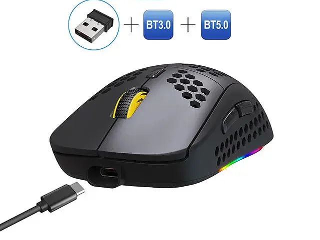 Компьютерная мышь HYSO Т90 беспроводная игровая с аккумулятором и подсветкой 2,4G+Bluetooth - фото 5