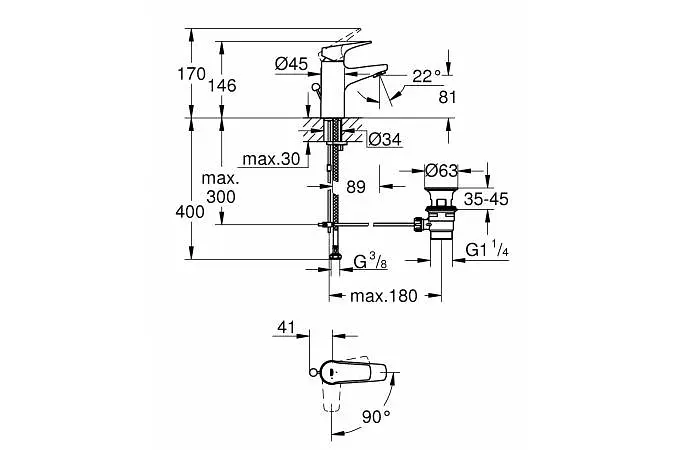 Змішувач для умивальника S-Size Grohe Start Flow 23769000 Хром - фото 3