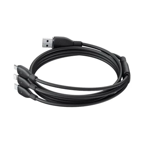 USB кабель Baseus Ultra-Fast 3in1 Fast Charging Cable USB для M+L+C 3.5A 0.8m чорний - фото 3