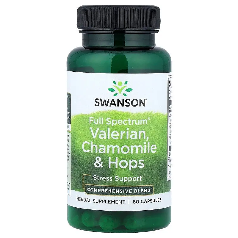 Трав’яний комплекс Swanson Valerian, Chamomile & Hops Full Spectrum, 60 капсул