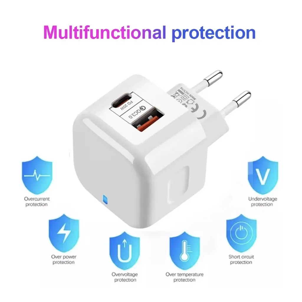 Зарядний адаптер 20W USB-C + USB-A з підтримкою швидкої зарядки - фото 2